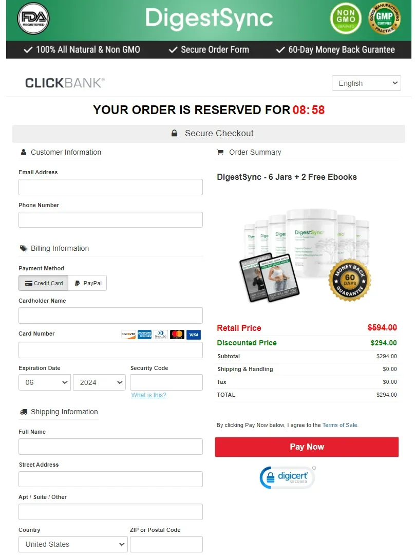 DigestSync secure order page